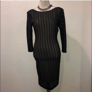 Long sleeve black lace overlay with tan lining